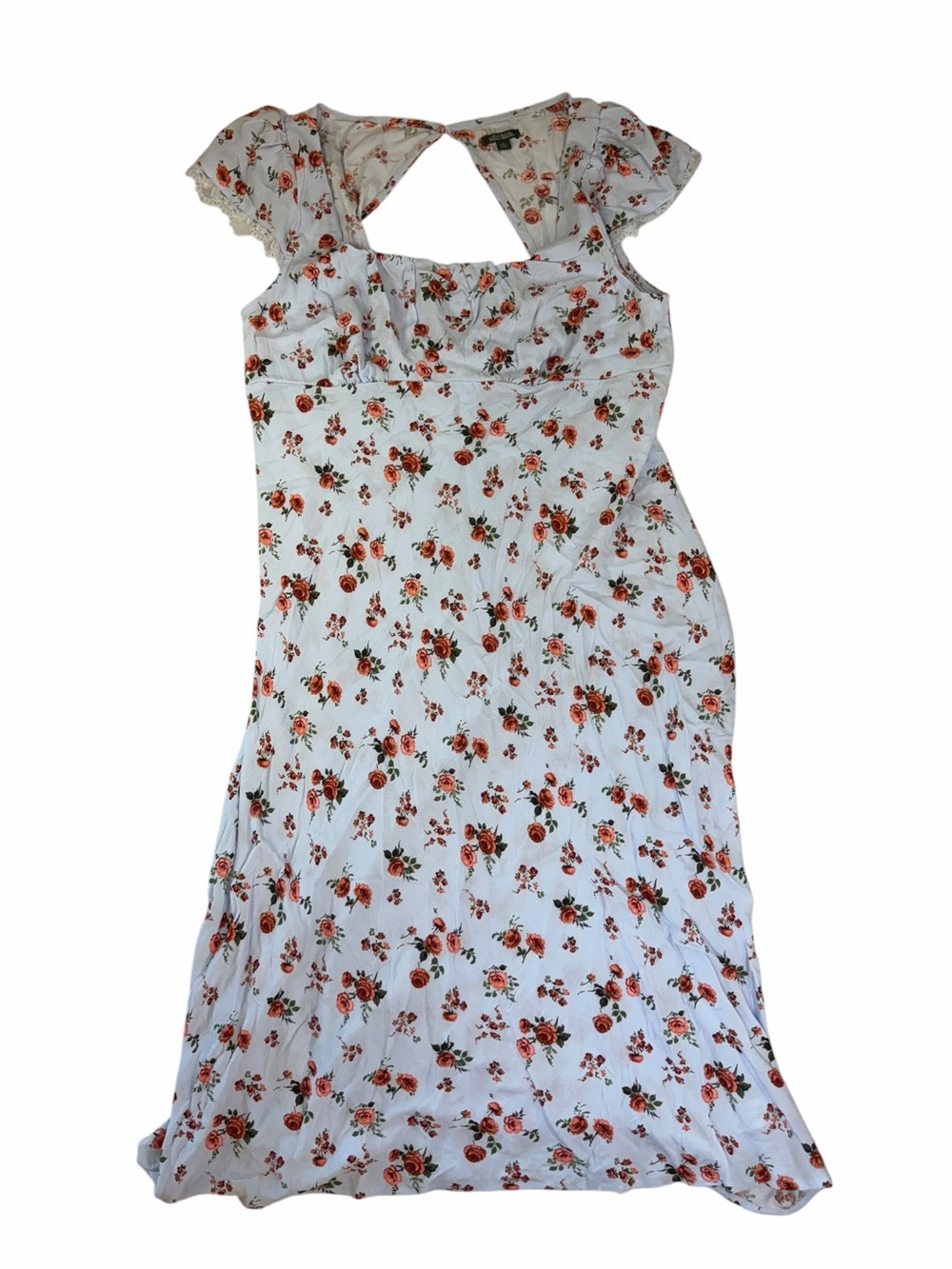 wild fable Cottagecore Blue Midi Dress with Red Rose Print - Picture 2 of 5